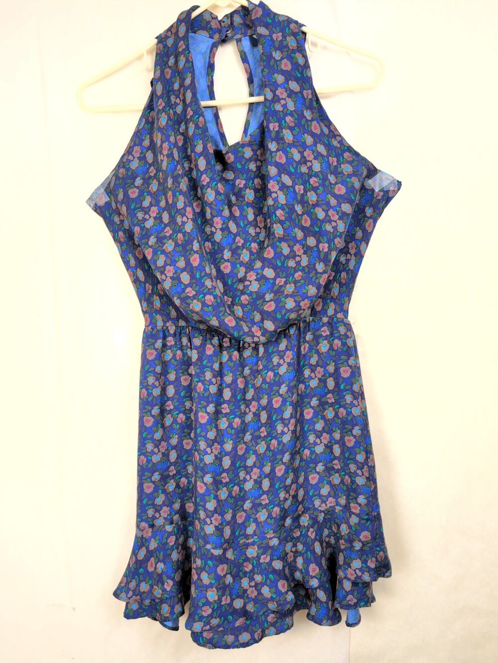 Poeta blue floral blousan ruffled hem dress Size Sm Feminine Dainty Romantic
